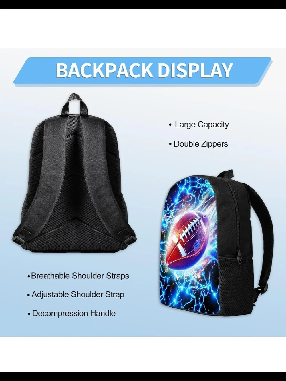 Electric Blue Football Backpack Set